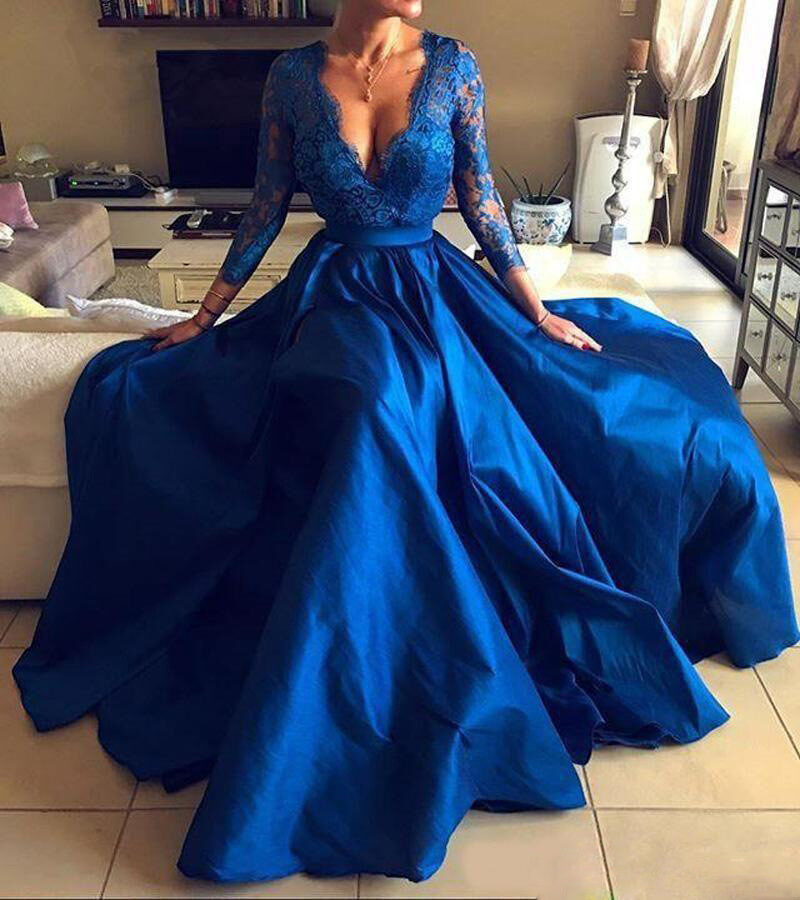 Lace V-neck Evening Dress With Large Swing