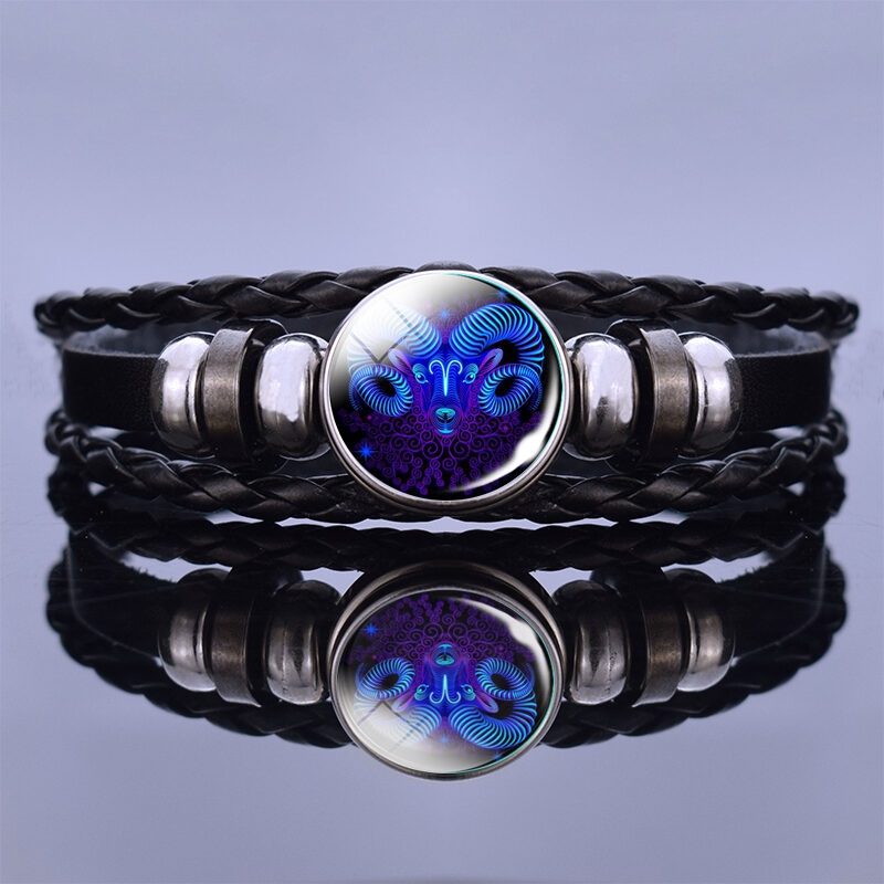 Luminous Twelve Constellation Couple Bracelet Black Leather