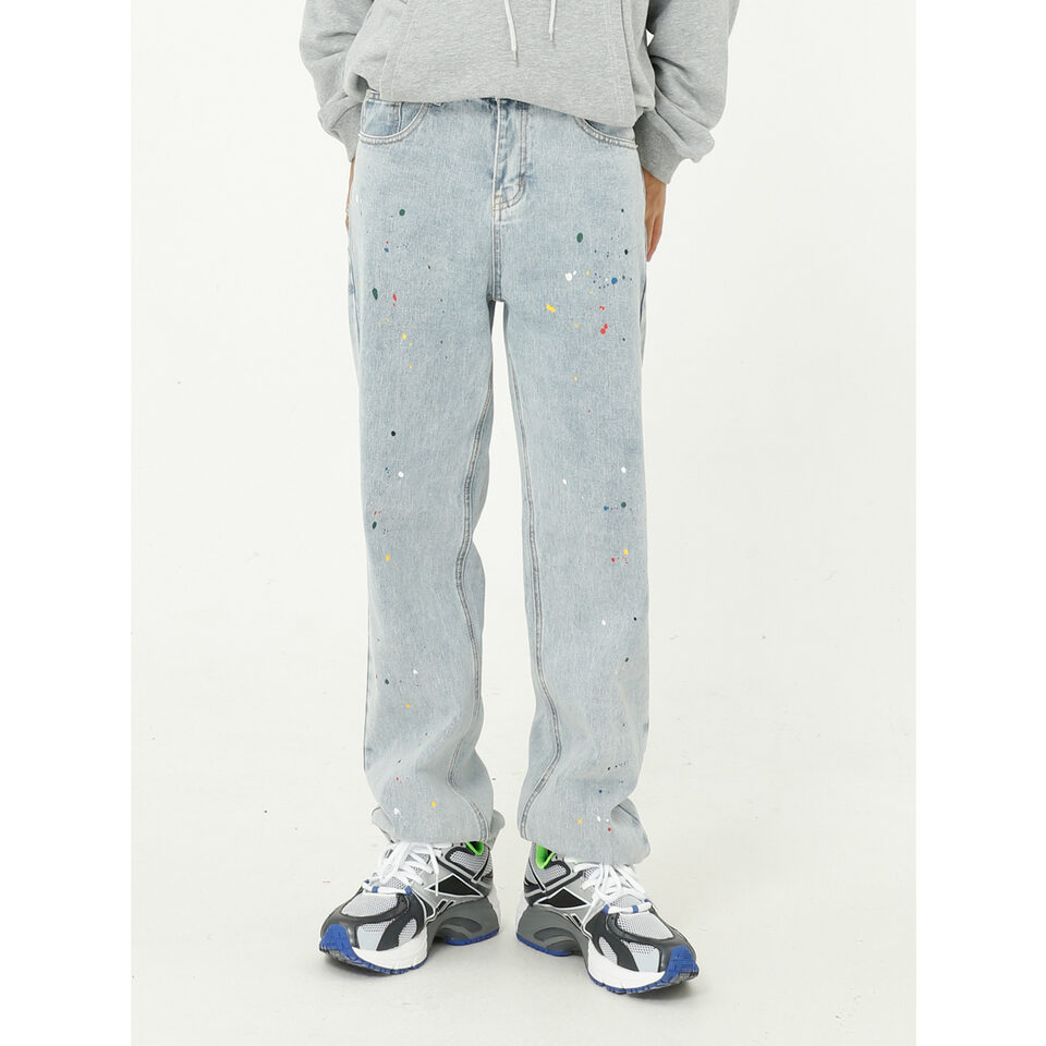 Paint Splash Blue Straight Loose Jeans