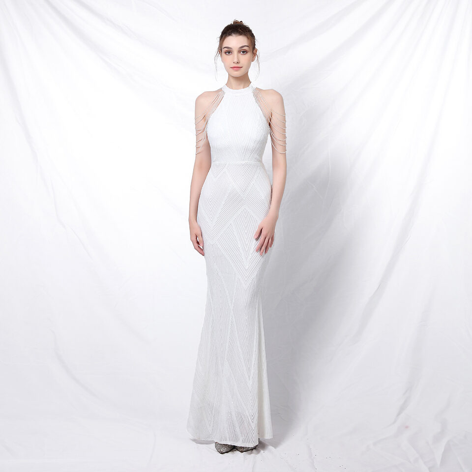 Backless Evening Dress Women Party Long Wear Sequin