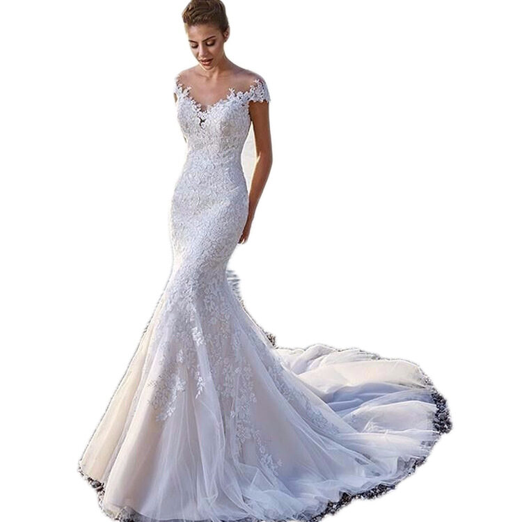 Princess Bride Mermaid Wedding Dress White Trailing Perspective