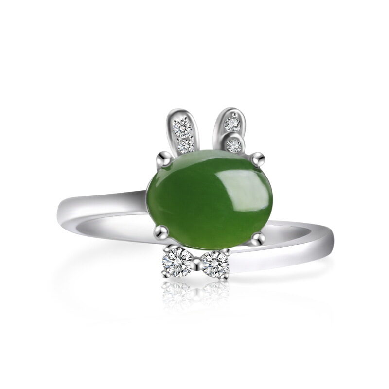 Sterling Silver 925 Retro Rabbit Jade Adjustable Women