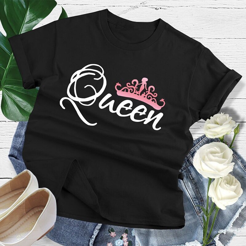 Crown Print Couple T Shirt Lovers Short Sleeve