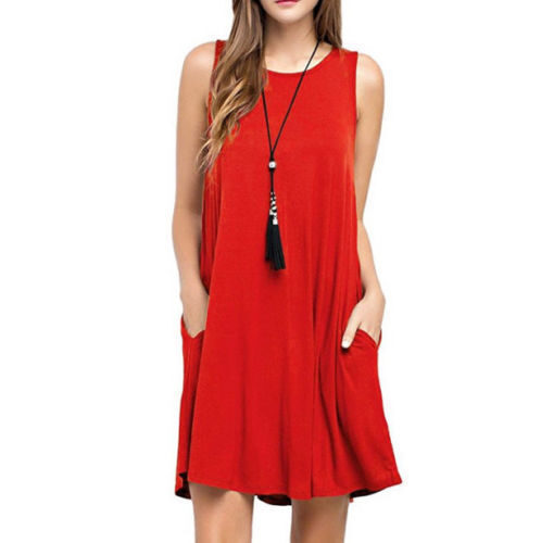 Summer Women Casual Pocket Dress Ladies T Shirt