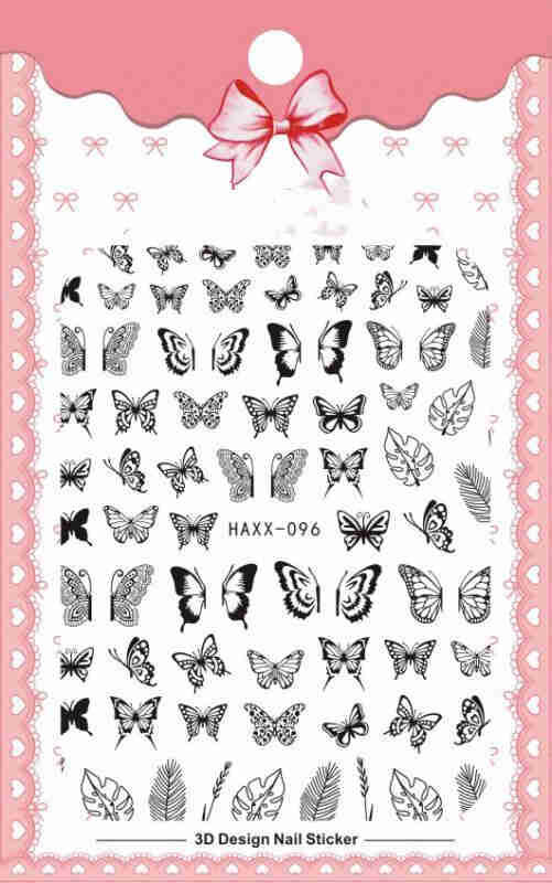 Black Butterfly Nails Stickers Decals White Flower Adhesive