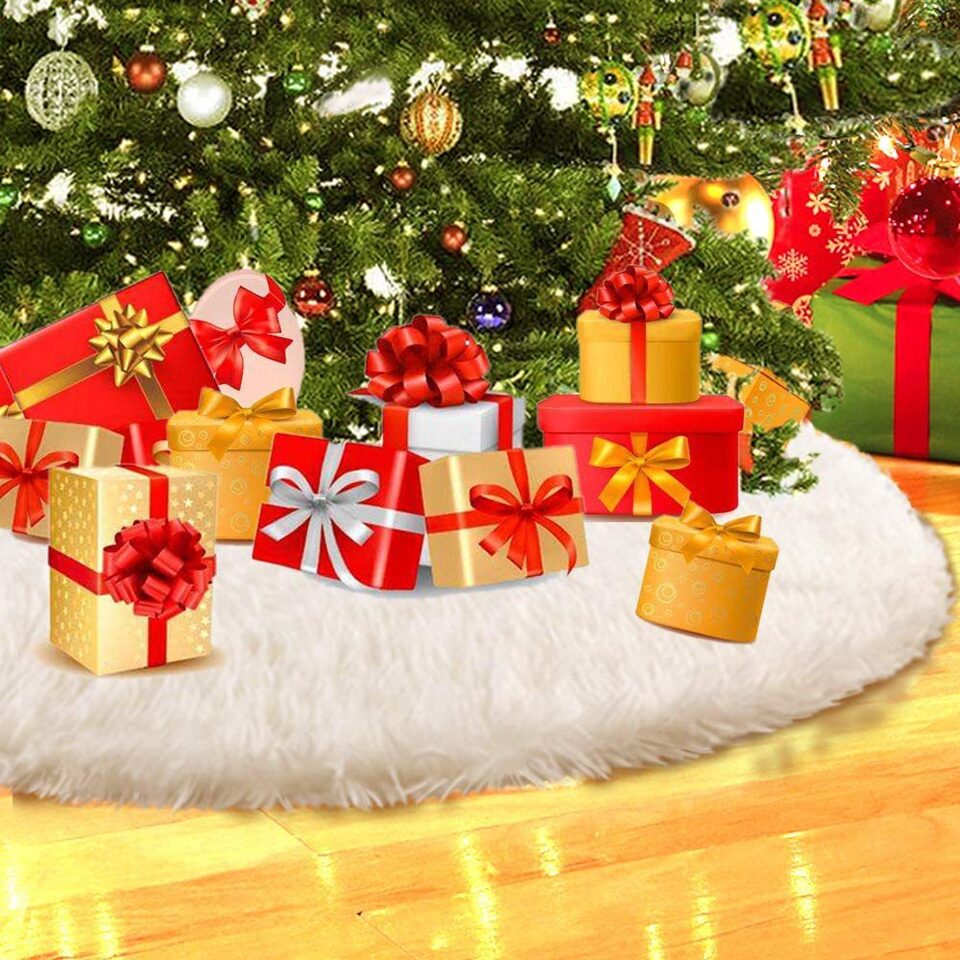 White Christmas Tree Skirt Plush Faux Fur Xmas