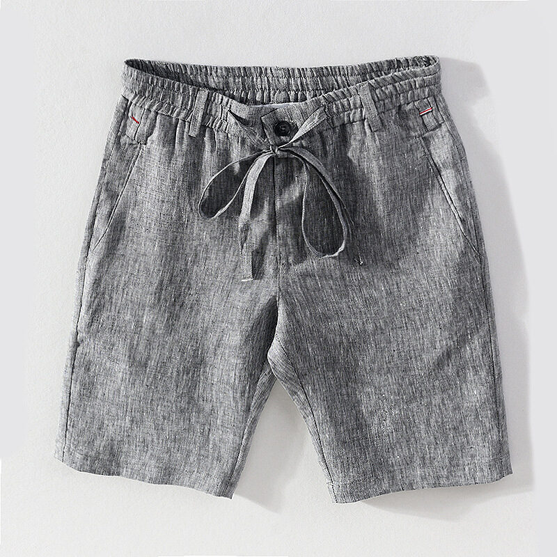 Straight Shorts Men's Comfortable Linen Mid-waist Solid Color