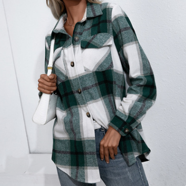 Long-sleeved Thick Cashmere Plaid Top Loose Casual Shirt