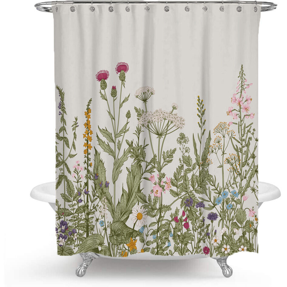 Color Floral Plant Shower Curtain Bathroom Polyester