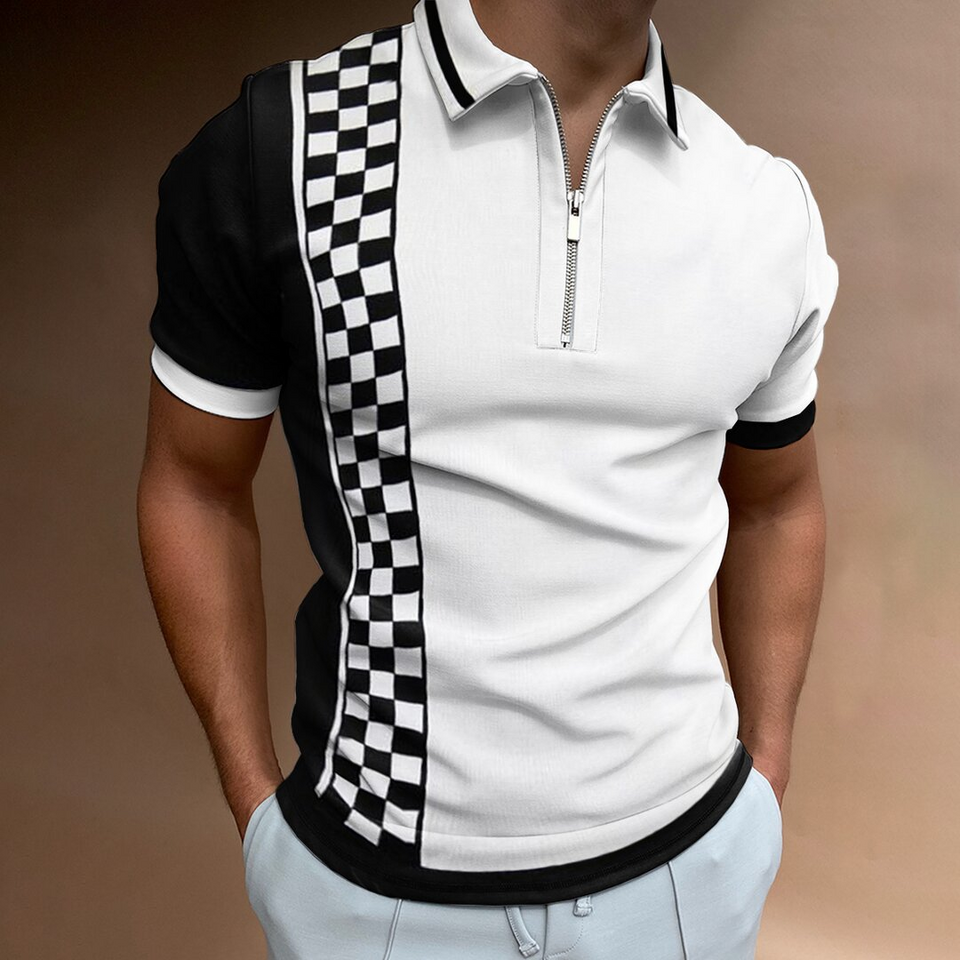 Check Texture Polo Shirt Men's National Stitching Color