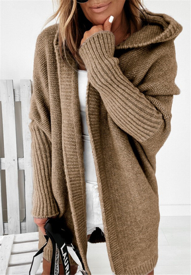 Fashion Bat Sleeve Hooded Cardigan Oversized Loose Temperament
