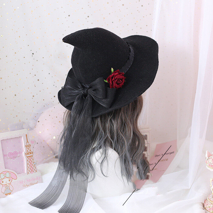 Lolita Halloween Retro Witch Hat Masquerade Rose Big