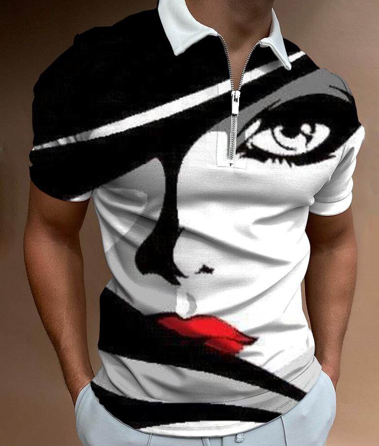 Shirts For Men Face Art Print Short Sleeve