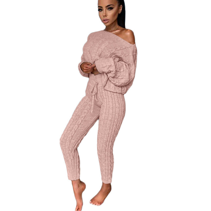 Autumn Winter Women Knitted Tracksuit Two Piece Set