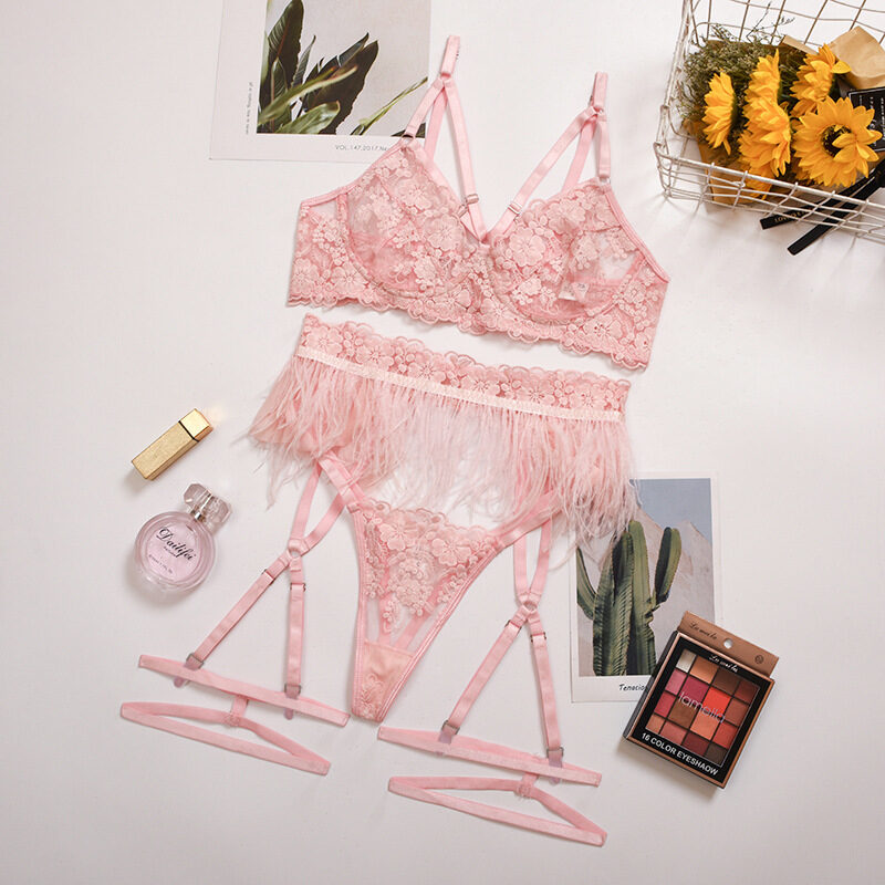 Sexy Erotic Lingerie Lace Underwear Cross Three Piece