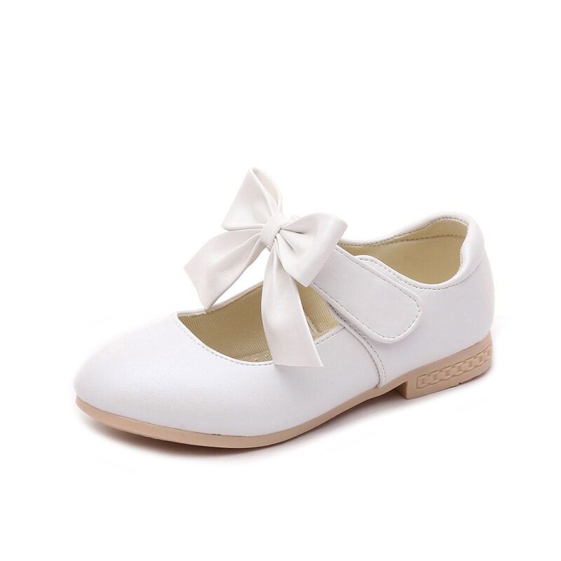 Girls Shoes White Leather Bowknot Children Princess