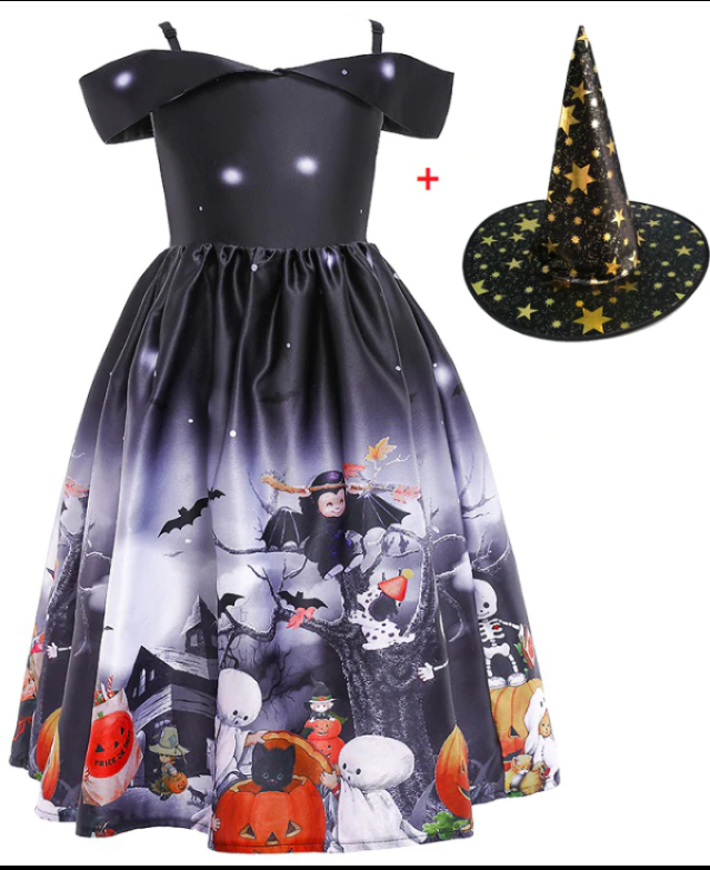 Halloween Princess Dress Printed Mesh