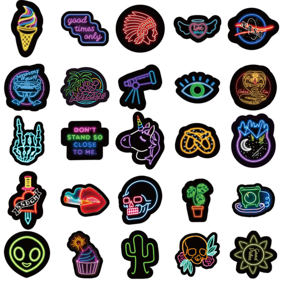 50 Neon Graffiti Stickers Decorative Waterproof