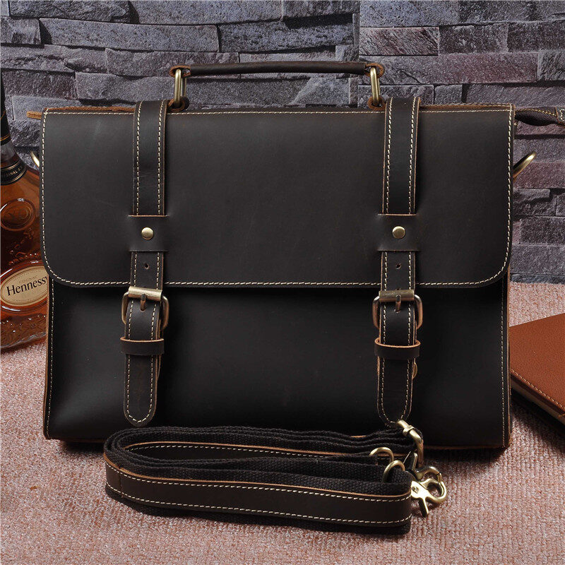 Mens Genuine Leather Cowhide Crazy Horse Handbag