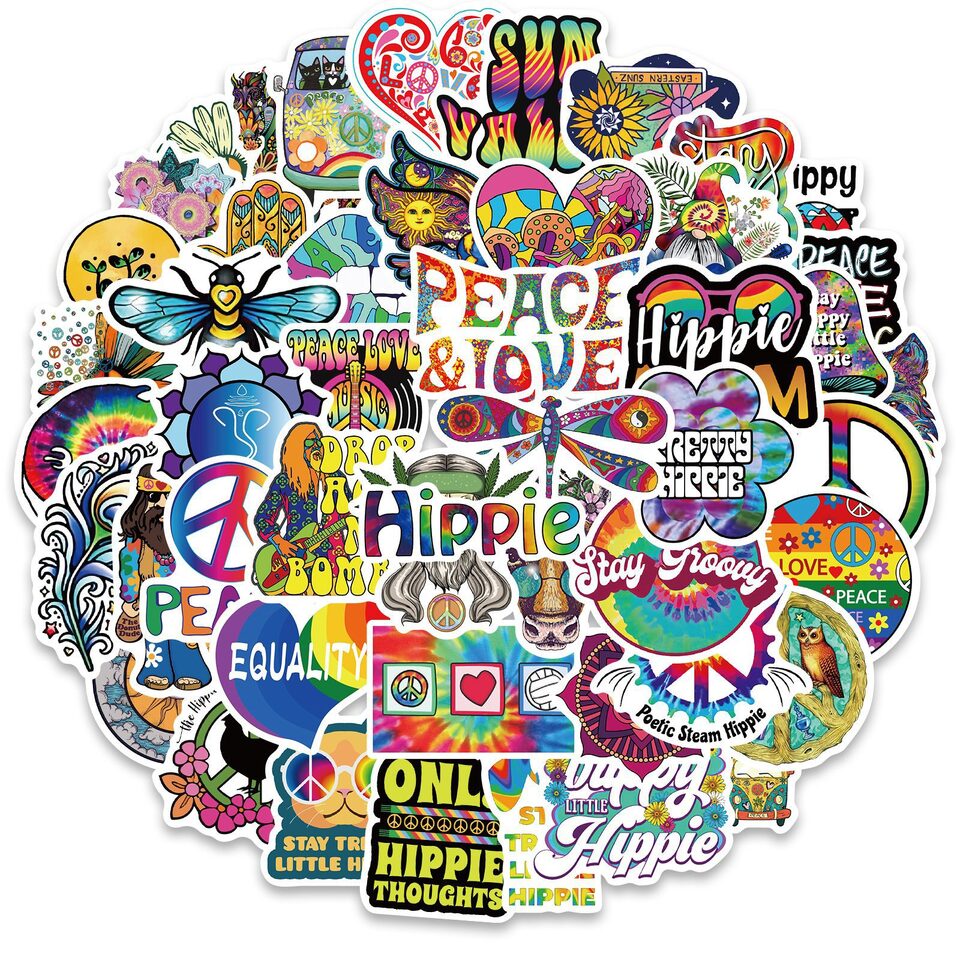 50 Cartoon Hippie Stickers Personalized Decoration Line