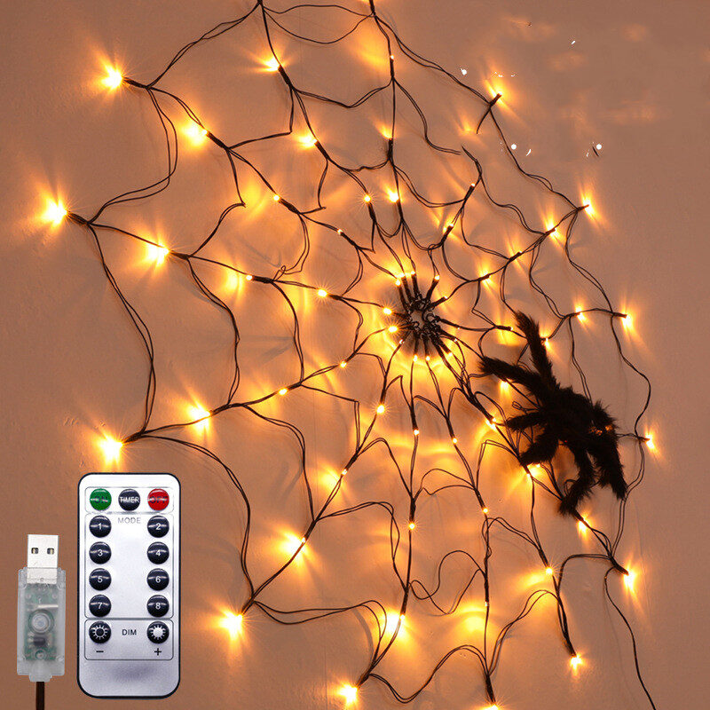 Halloween Led Spider Web String Light 5v Remote