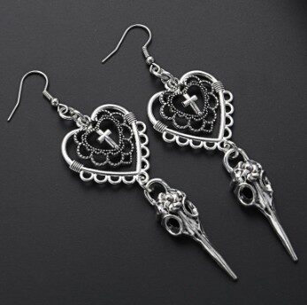 Jay Bird Head Pentagram Earrings Dark Gothic Halloween
