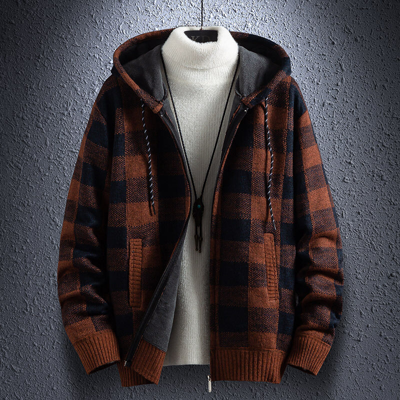 Men's Cardigan Trendy Jacket Plus Velvet Thicker Outer