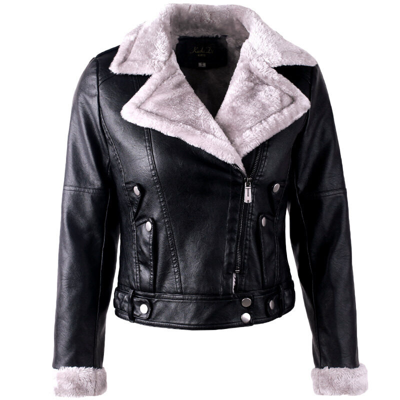 Large Lapel Long Sleeves Plus Velvet Thick Leather