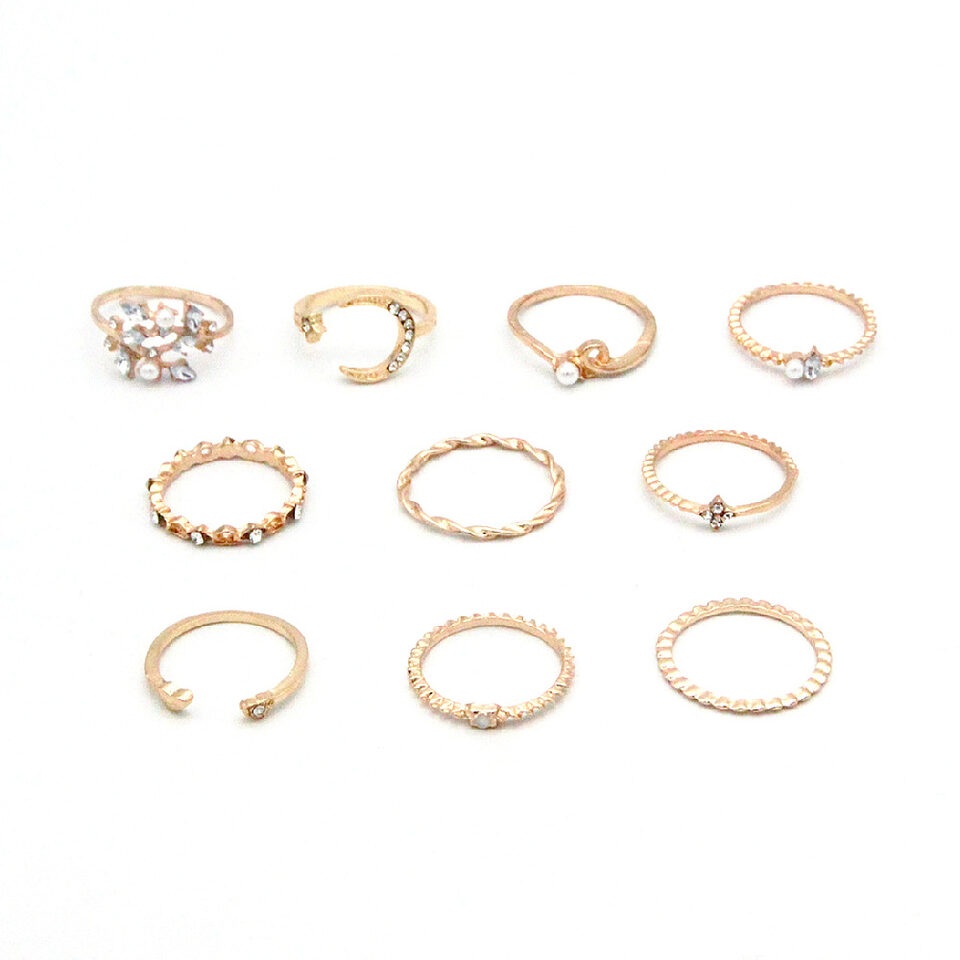 Bohemian Fashion Star Moon Love Pearl Leaf 10-Piece