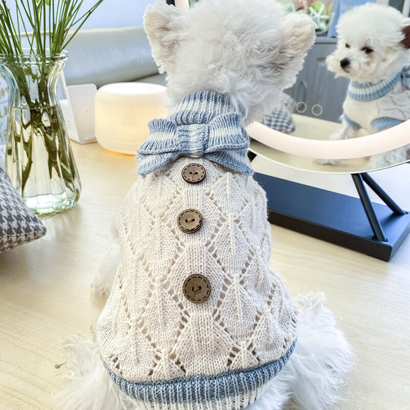 Bowknot Dog Clothes Cat Costume Hollow Knit Sweater