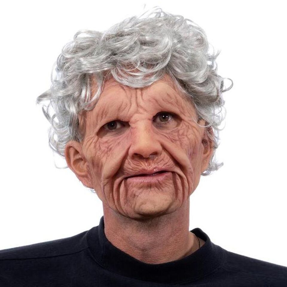 Halloween Granny Mask Latex Headgear Wig