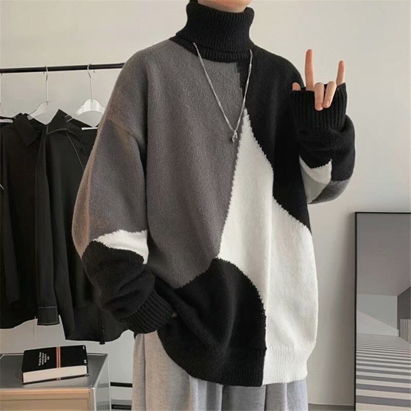 Contrasting Color High-neck Pullover Outer Wear Lazy Wind