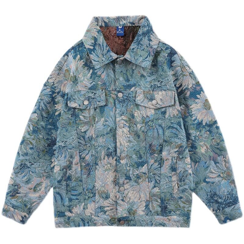Creative Floral Denim Men Autumn Loose Men's