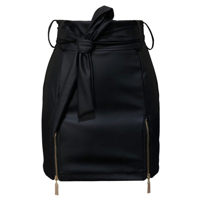 Women Bandage PU Leather Skirt Ladies Short Mini