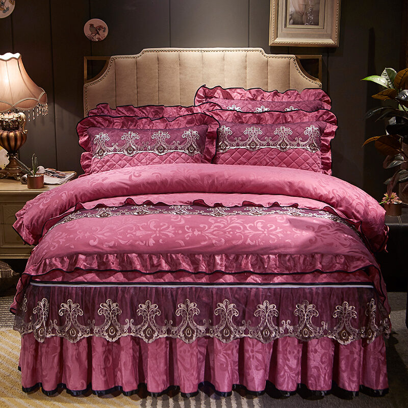 Velvet Bed Skirt Four-piece Quilted Padded Cover Bedspread