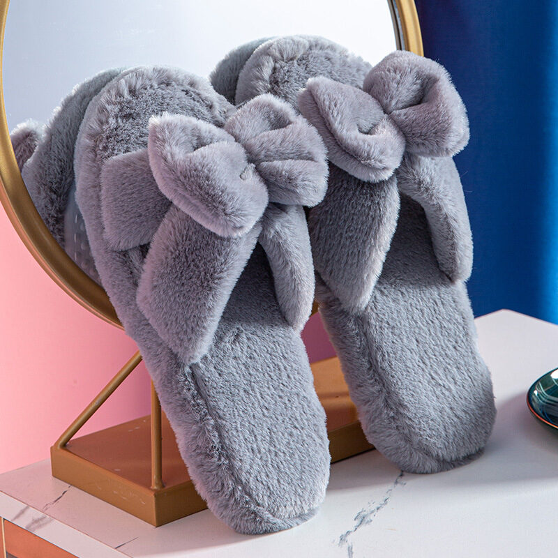 Bowknot Plush Slippers Cotton