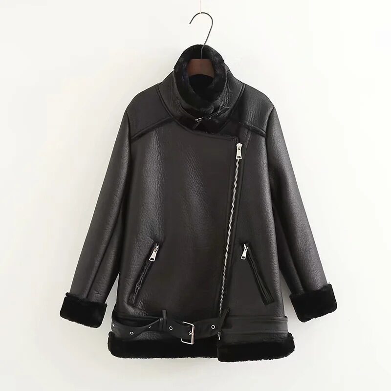 Jacket Tops Women's Trendy Belt PU Leather