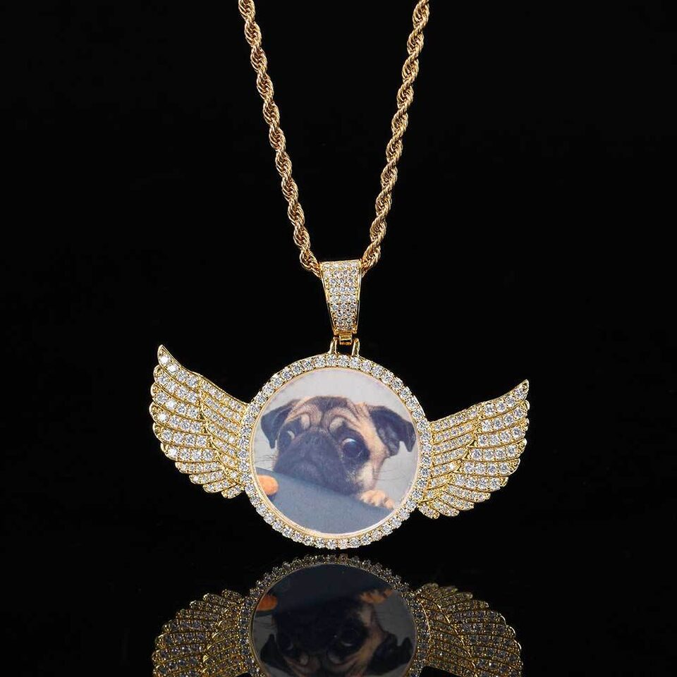 Angel Wings Medallions Photo Pendant Necklace For Men