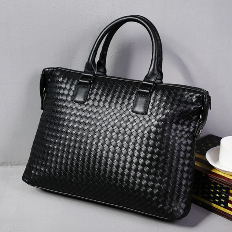 Men's Bag Leather Large Briefcase Hand Woven Luxury