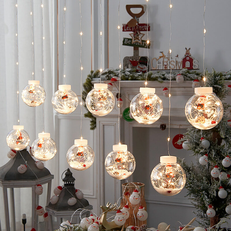 10PCS LED Christmas Curtain Lamp Fairy Snowman Wishing