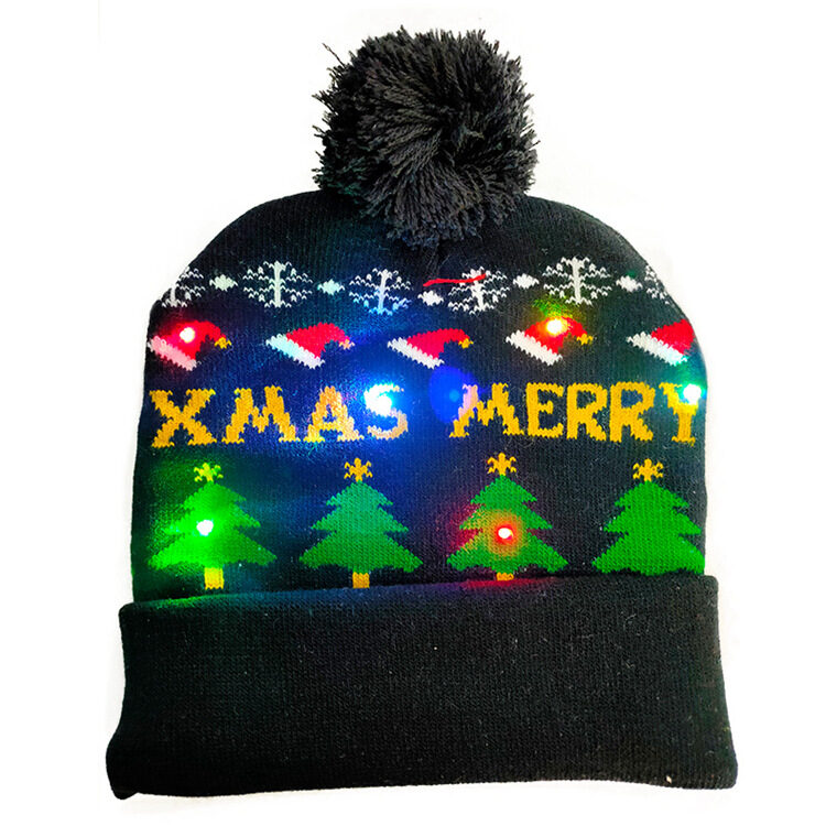 LED Christmas Hat Sweater Knitted Beanie Light Up