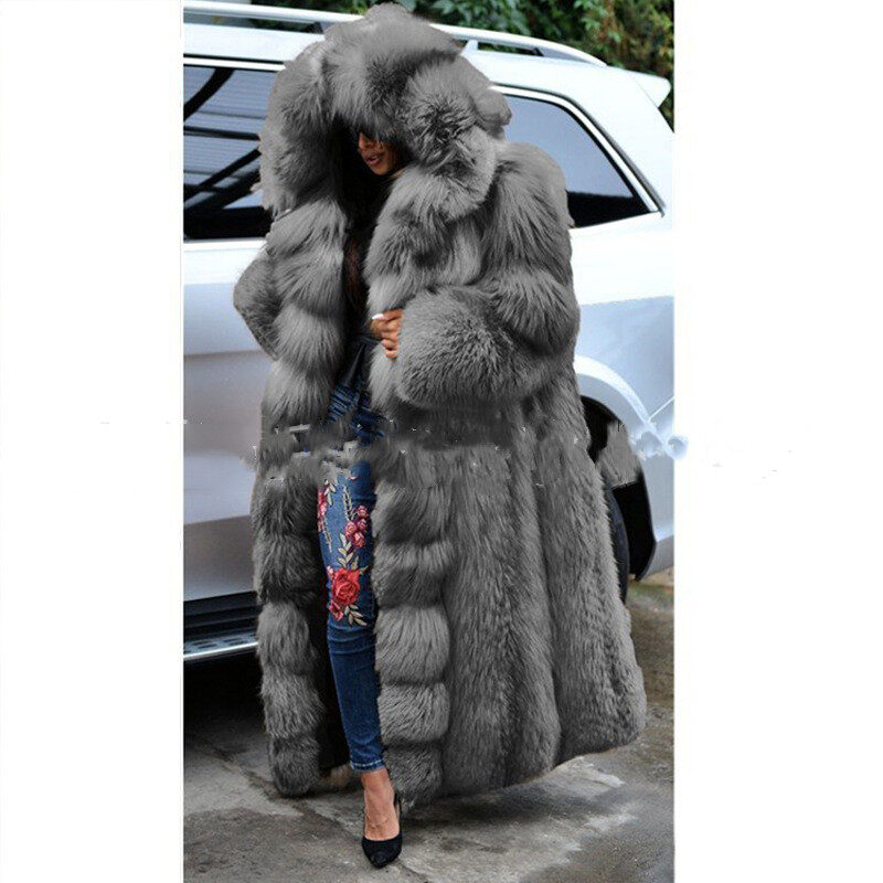 Faux Fur Coat Women Long Hooded
