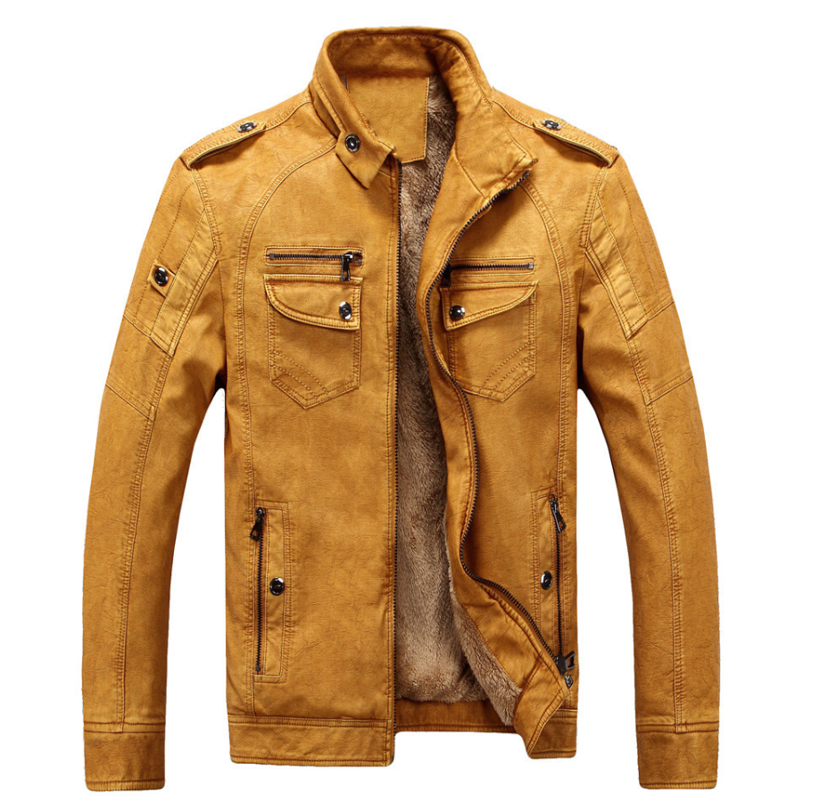 Leather Jacket Plus Velvet Washed Retro