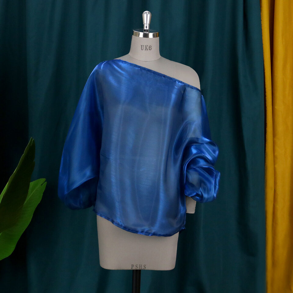 Sexy Sloping Shoulder Lantern Sleeves Plus Size Commuter