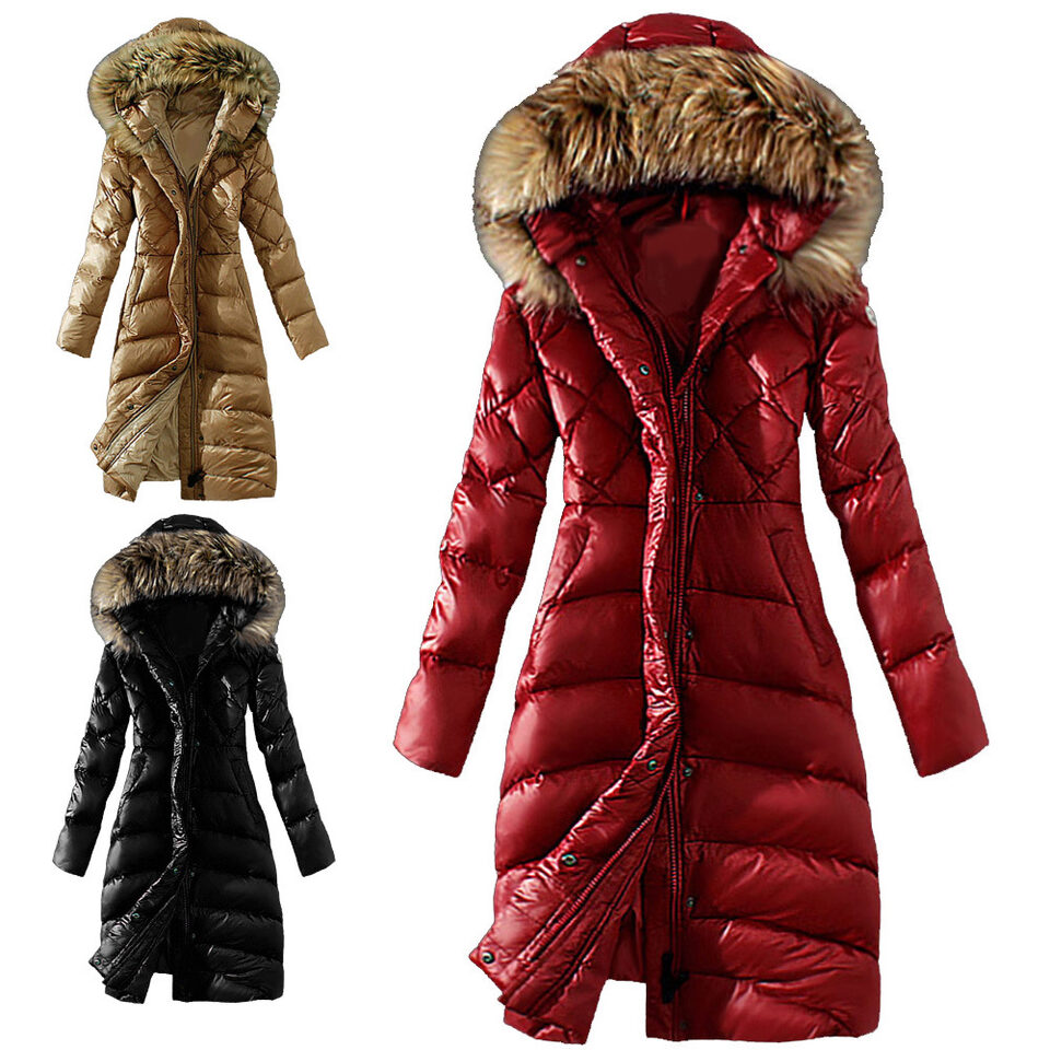 Slim Down Coat With Large Fur Collar Imitation