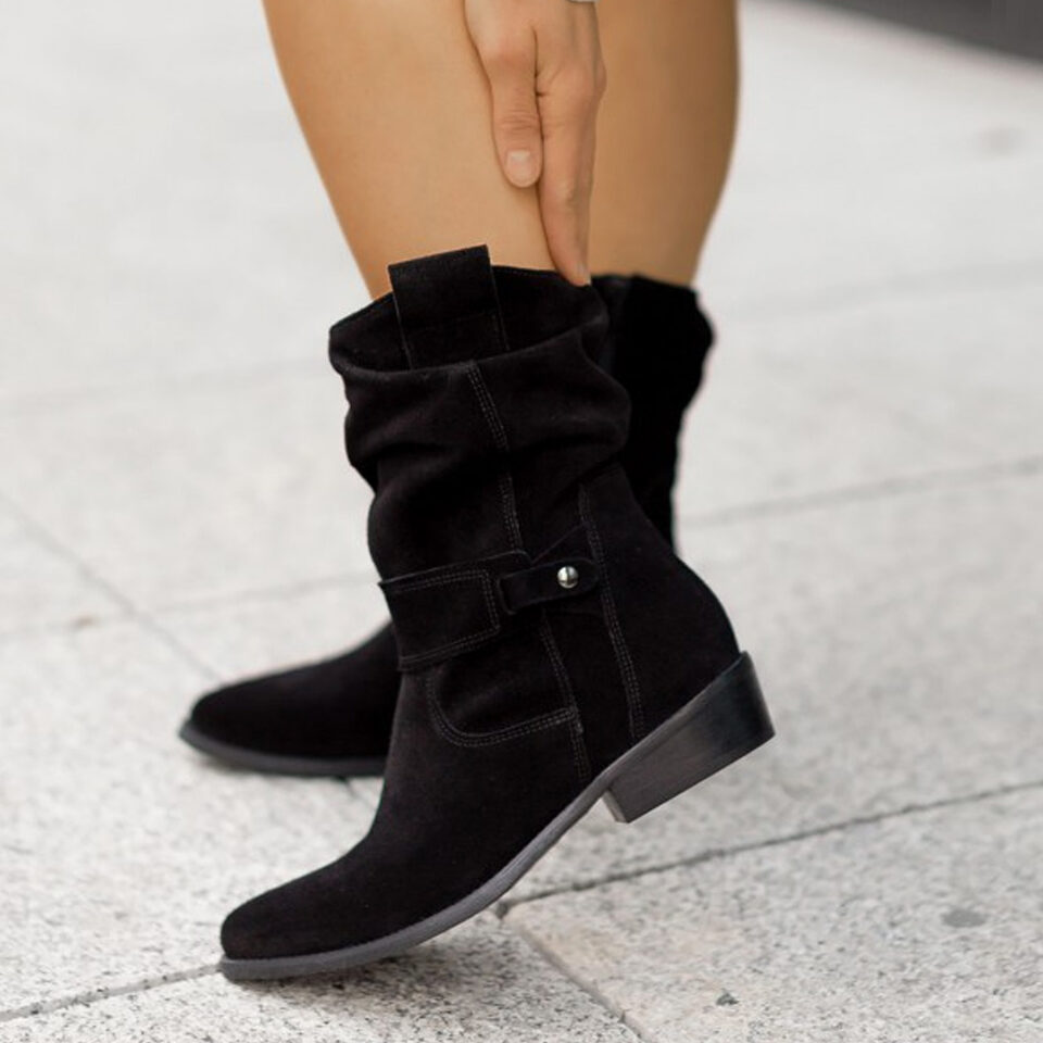 Ins Pointed Toe Mid-calf Boots Fashion Suede Zipper