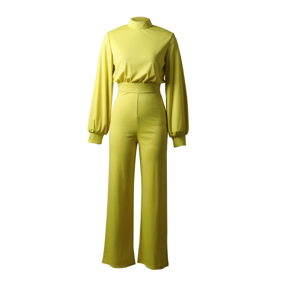Sexy Wide Leg Pants Solid Color High Neck