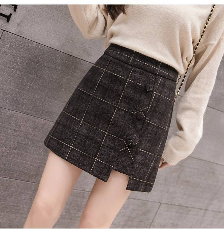 Plaid Skirt Women Irregular Woolen Short