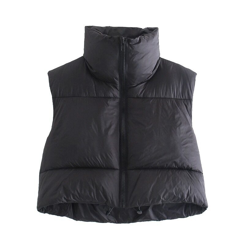 Winter Short Vest For Women Solid Color Zip