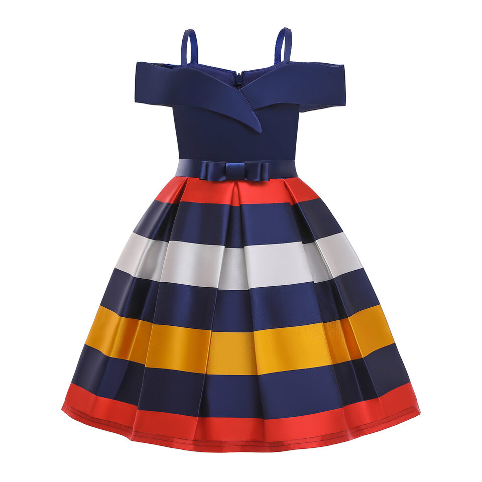 Fashion Sling Dress Children's Strapless Striped Birthday